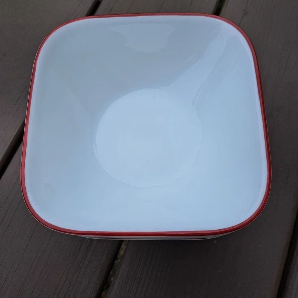 CORELLE SQUARE SOUP CEREAL BOWLS RED FERN RIM‎ 6 3/8 